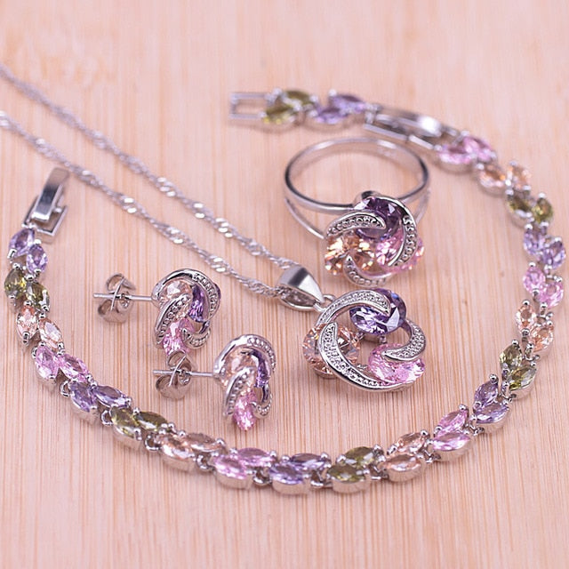 Colorful Lucky Circle Silver Color Jewelry Set
