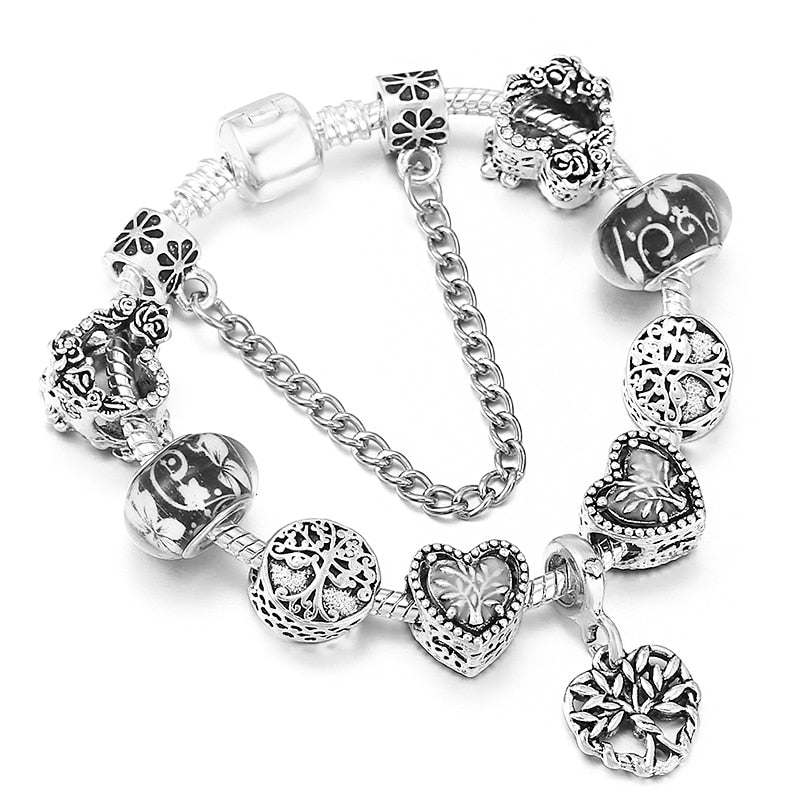 Vintage Silver Color Charms Bracelets for Women
