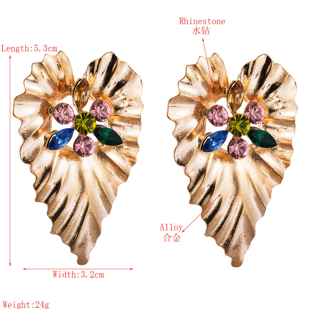 Large leaf earrings for women  in gold color statement earrings