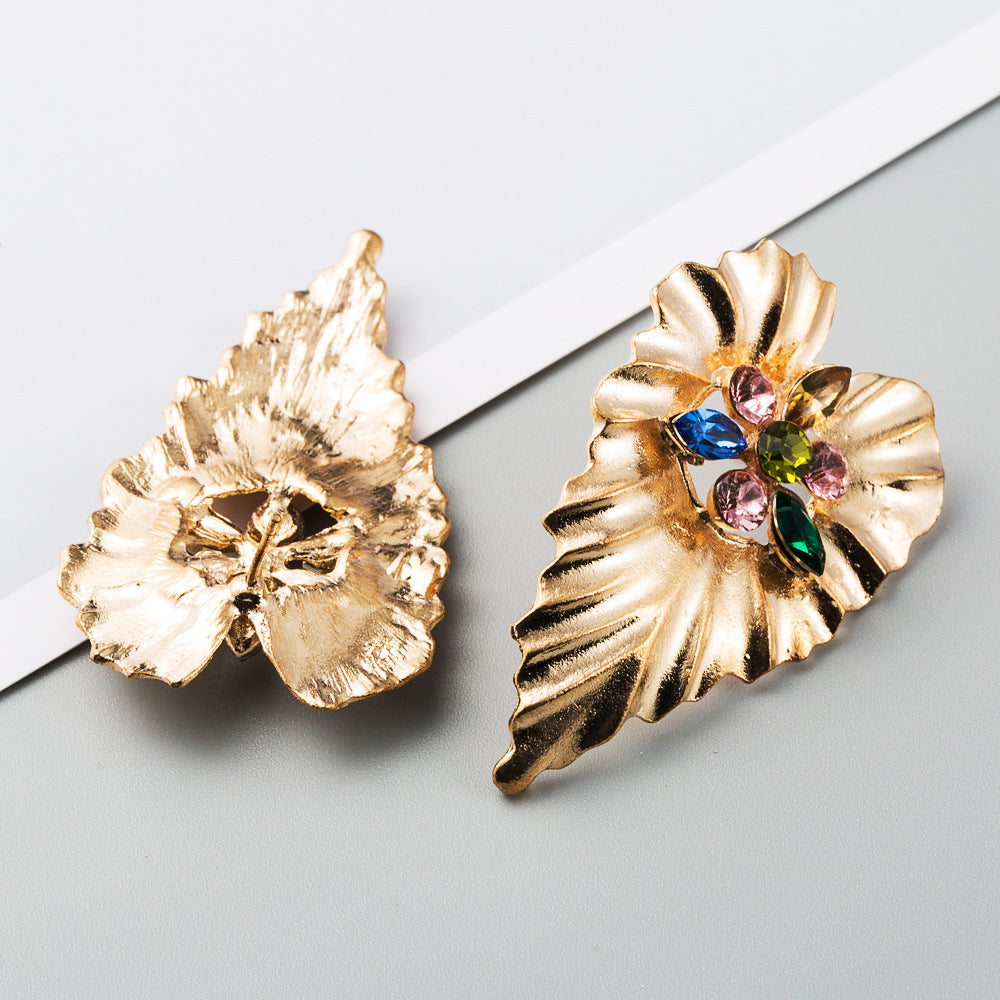 Large leaf earrings for women  in gold color statement earrings