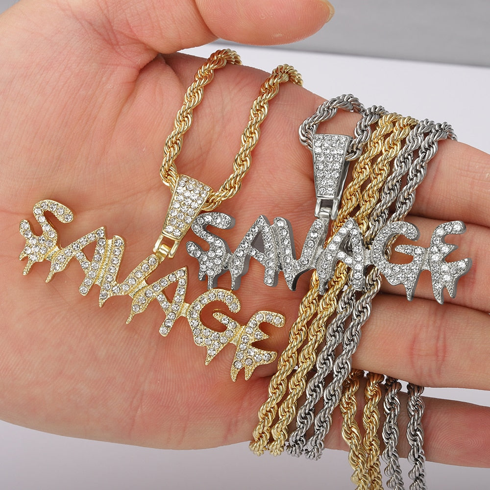Bling Bling Savage Letter Necklace & Pendant