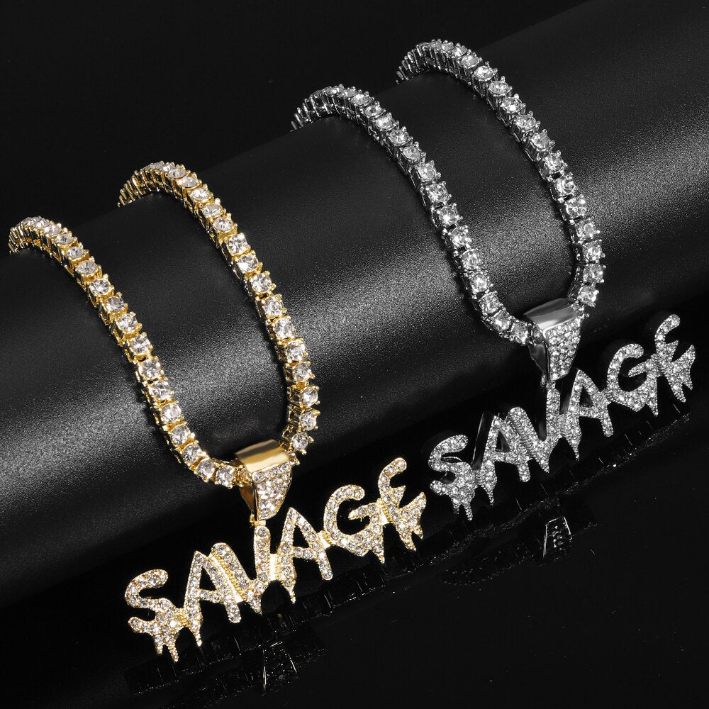 Bling Bling Savage Letter Necklace & Pendant