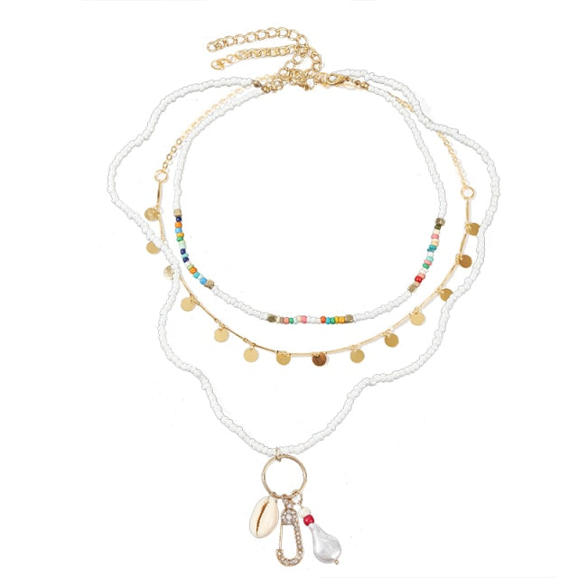 Beach Style Fashion Blue Glass Beaded Long Necklaces