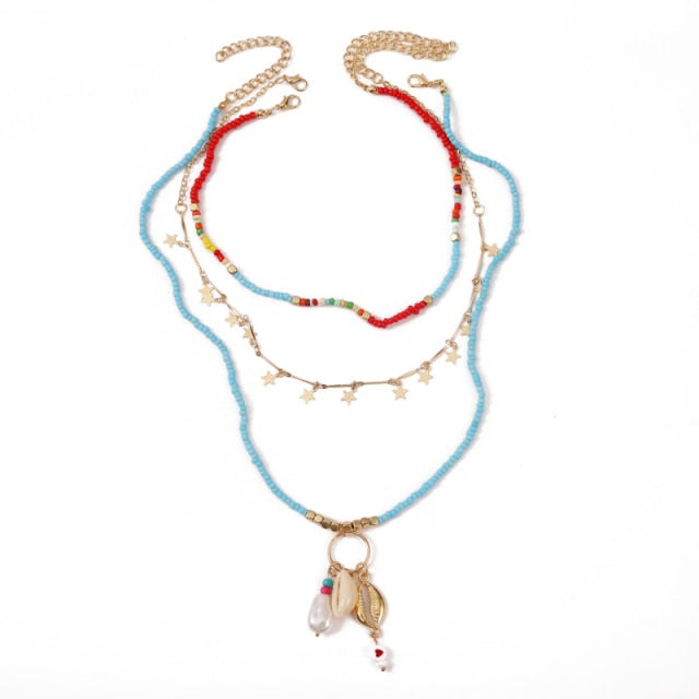 Beach Style Fashion Blue Glass Beaded Long Necklaces