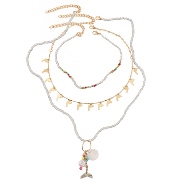 Beach Style Fashion Blue Glass Beaded Long Necklaces