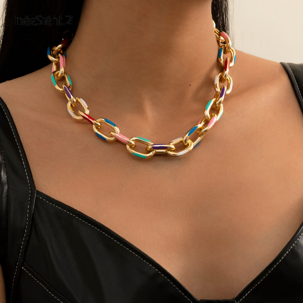 Z Punk Chunky Thick Aluminium Curb Chain Choker Necklace