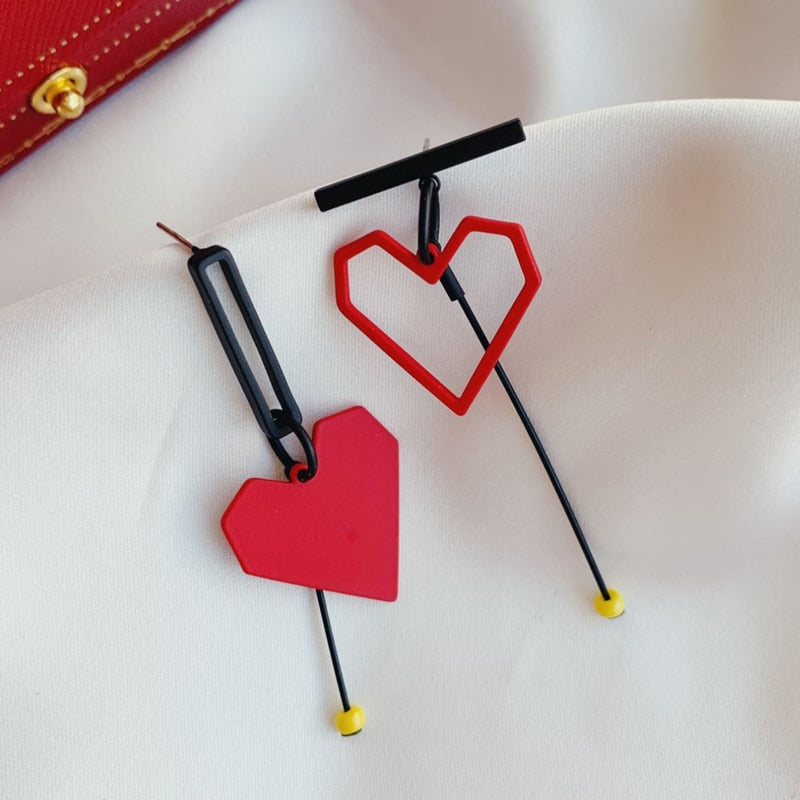 Fashion Vintage Red Color Heart Geometric Earring for Women