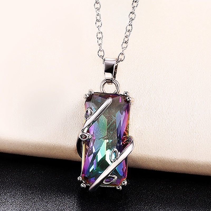 Multicolored Rectangular Stone Ring/Necklace Set