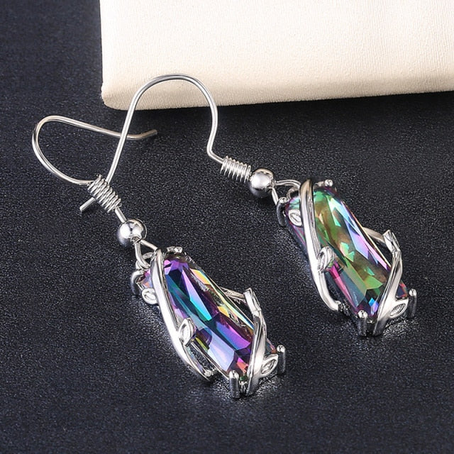Multicolored Rectangular Stone Ring/Necklace Set