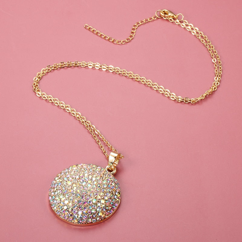 Fashion Colorful Crystal Women Big Rings Necklace Jewelry Sets