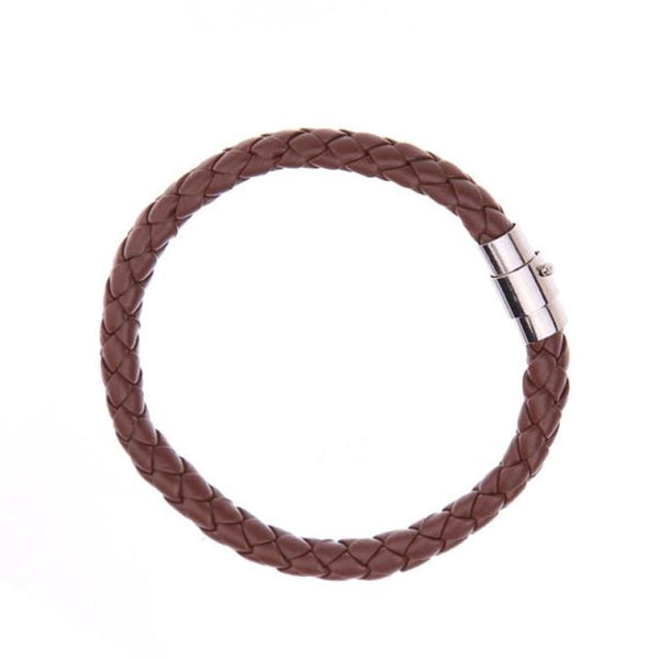 Pulsera sencilla de cuero con botones de acero inoxidable negro