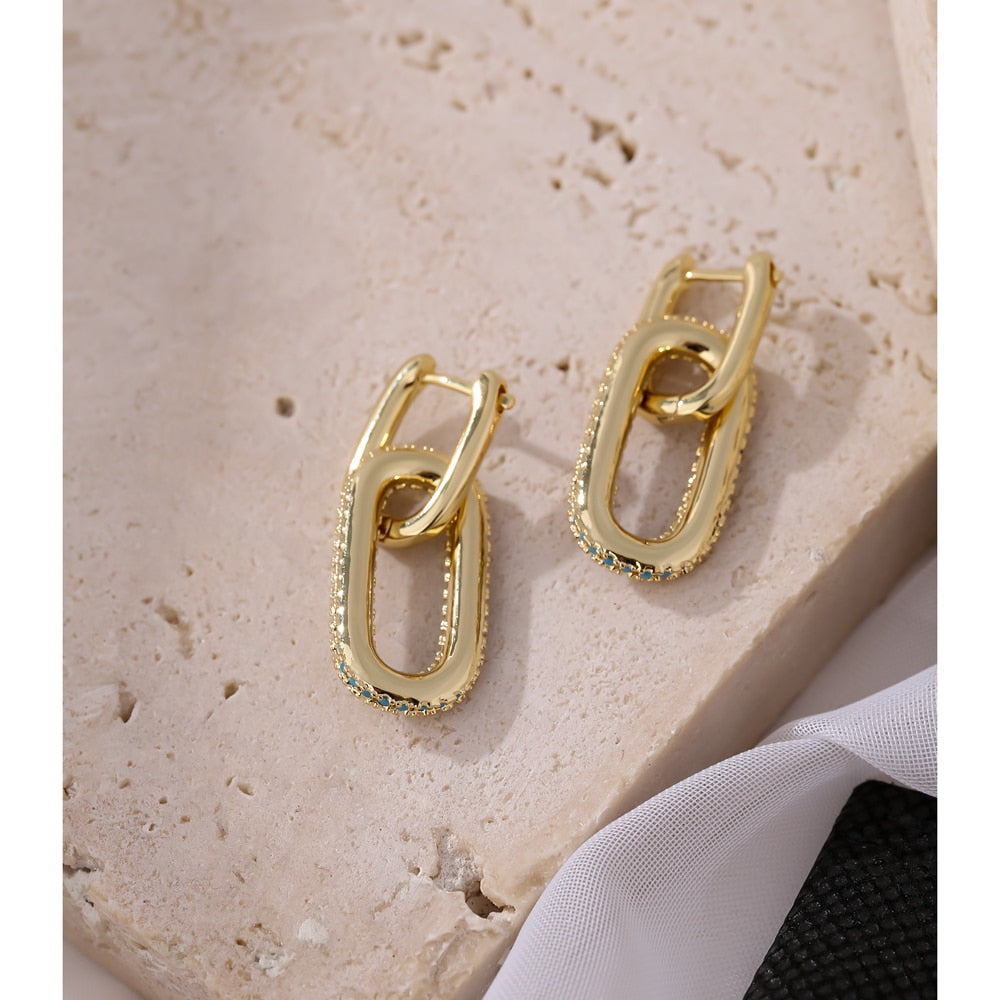 New Exquisite Shiny Cubic Zirconia Geometric Drop Earrings
