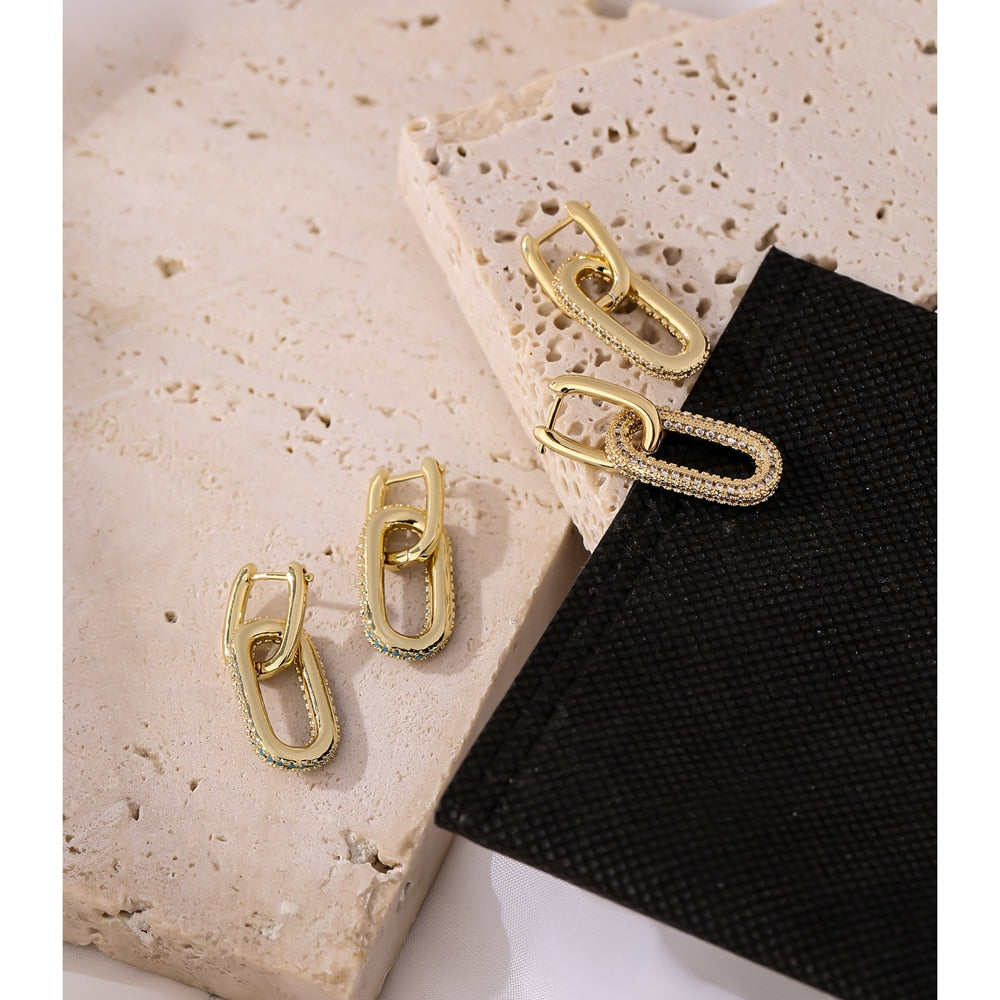 New Exquisite Shiny Cubic Zirconia Geometric Drop Earrings