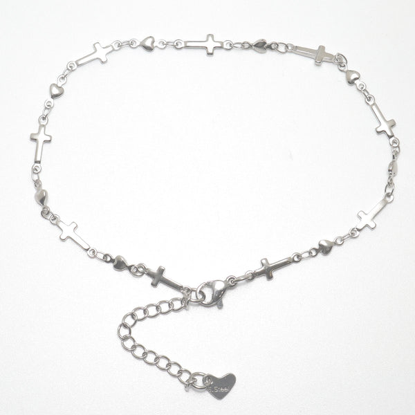 Pulsera de tobillo con dije de cruz de acero inoxidable 304 color plata