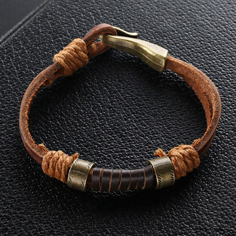 Bronze Punk Handmade Wide Men Leather Bracelets