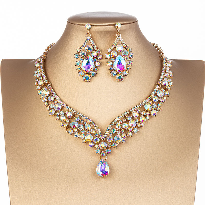 Fashion Crystal AB Necklace Earrings Set