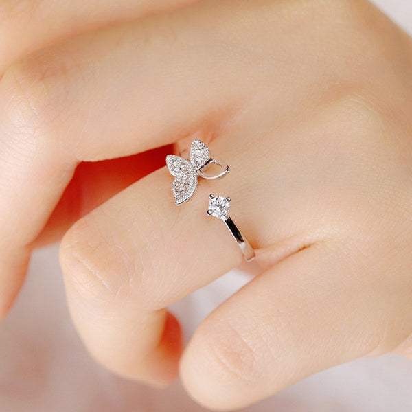 Silver Color Luxury Crystal Butterfly Rings for Women