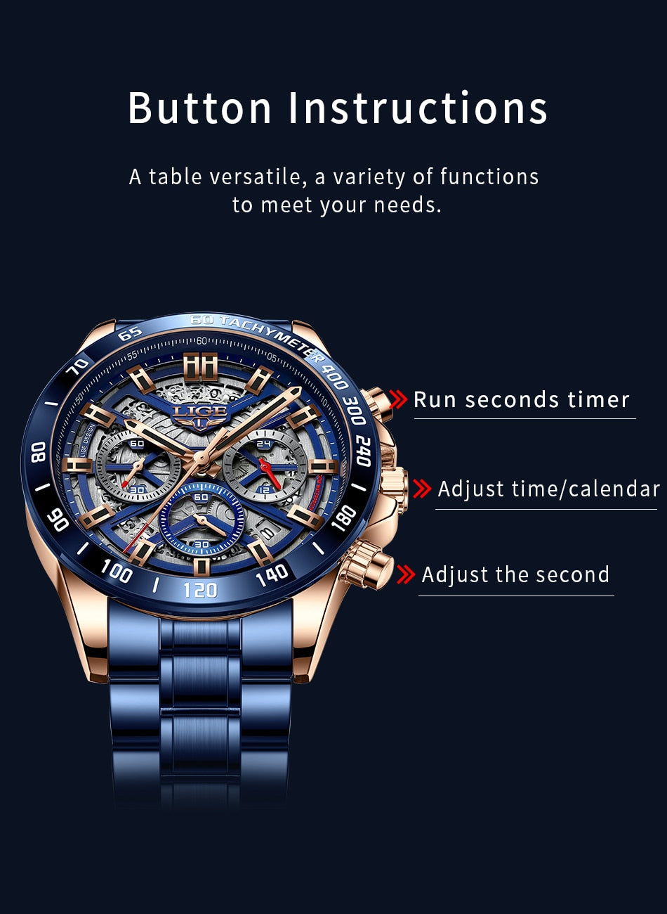 Stainless Steel Top Brand Luxury Sports Chronograph Quartz Watch