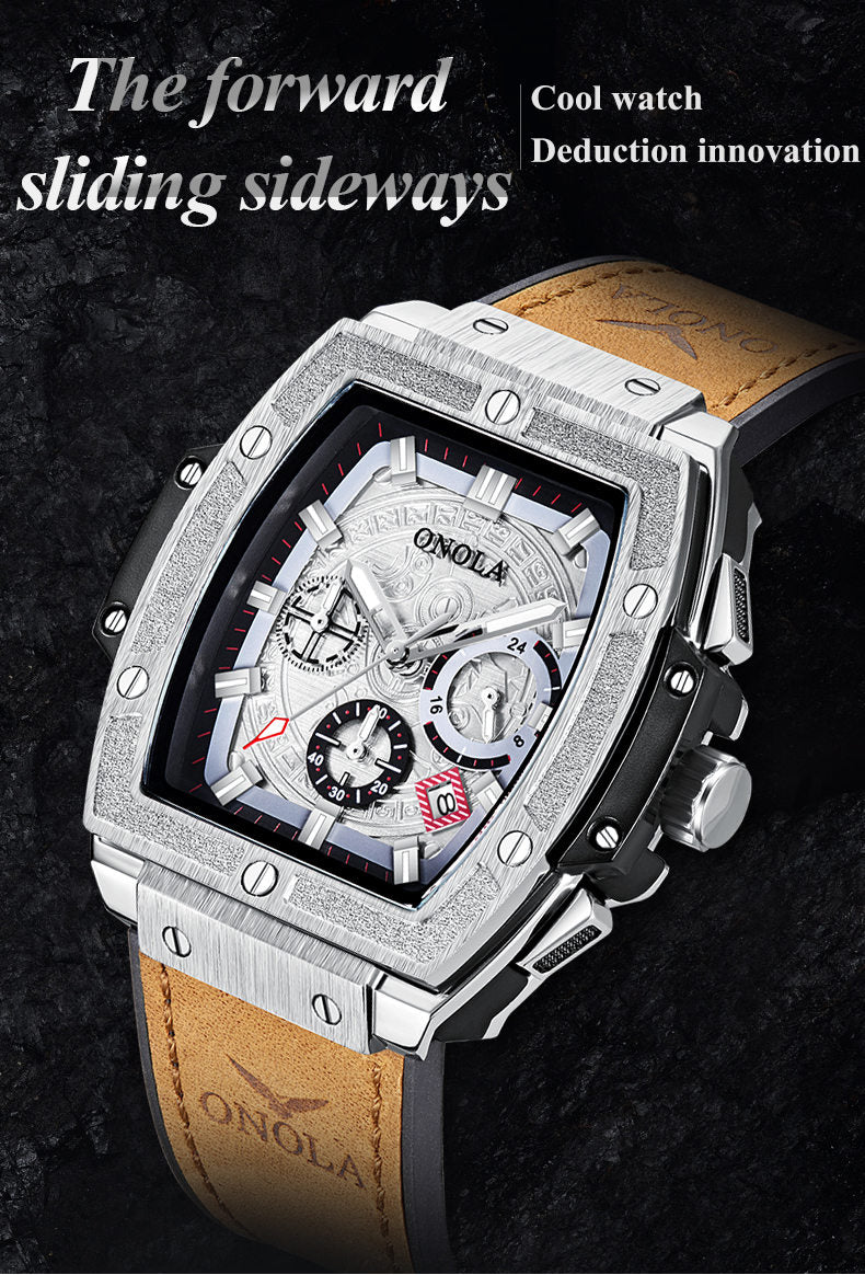 square big quartz watch man lumious chronograph wristwatch