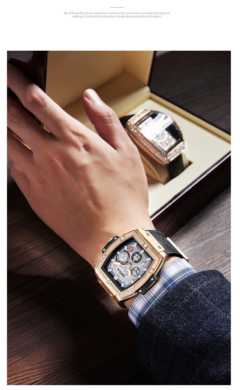 square big quartz watch man lumious chronograph wristwatch
