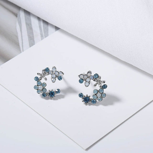 New Arrival Classic Round Pink Green Crystal Stud Earrings