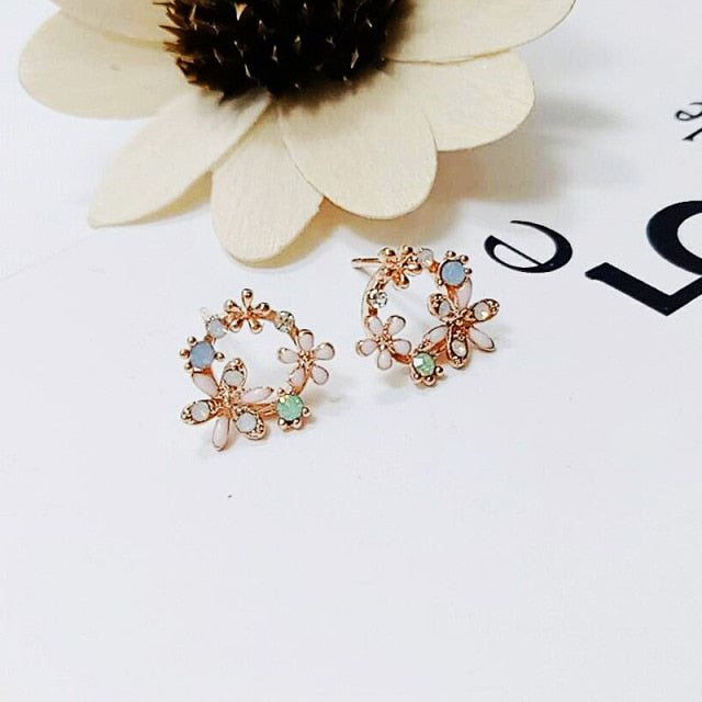New Arrival Classic Round Pink Green Crystal Stud Earrings