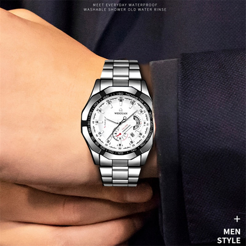 Men's  Stainless Steel Band Fashion Waterproof Luminous Quartz Watch