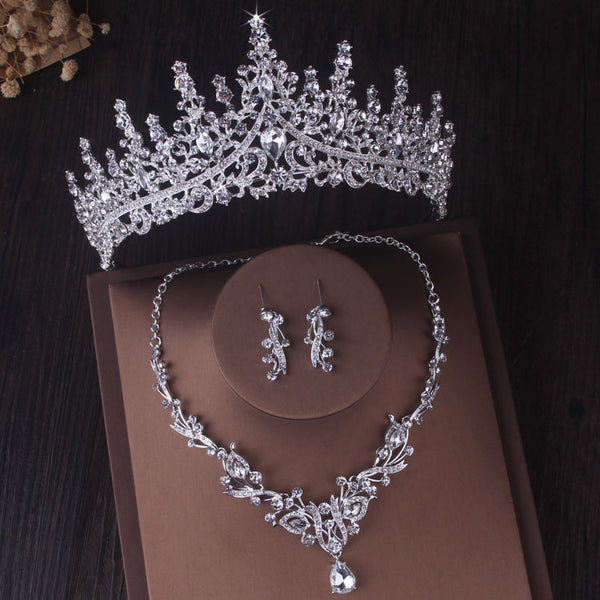 Luxury Baroque Silver Color Crystal Bridal Jewelry Sets
