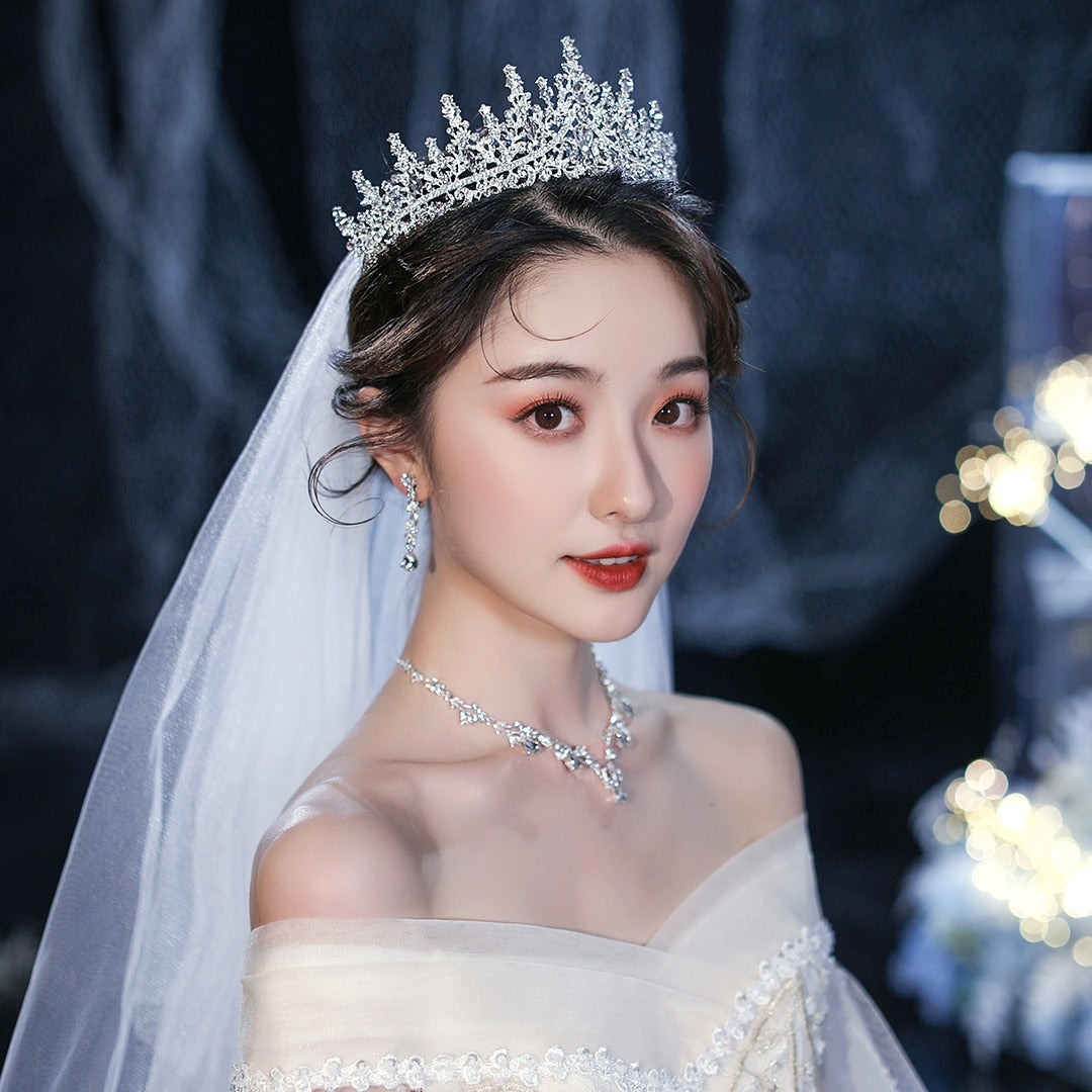 Luxury Baroque Silver Color Crystal Bridal Jewelry Sets