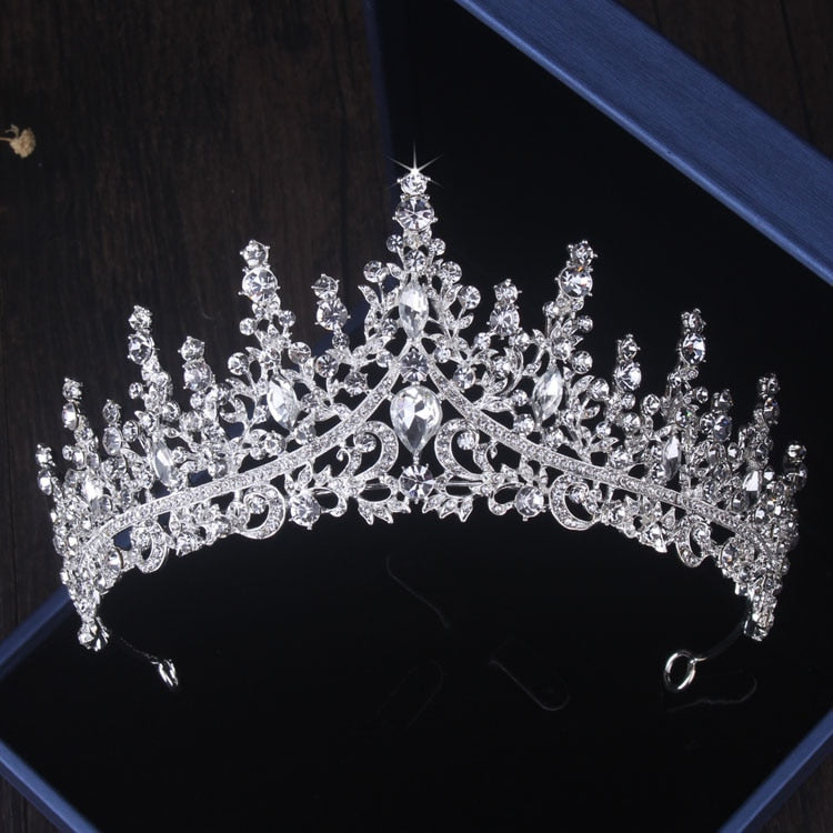 Luxury Baroque Silver Color Crystal Bridal Jewelry Sets