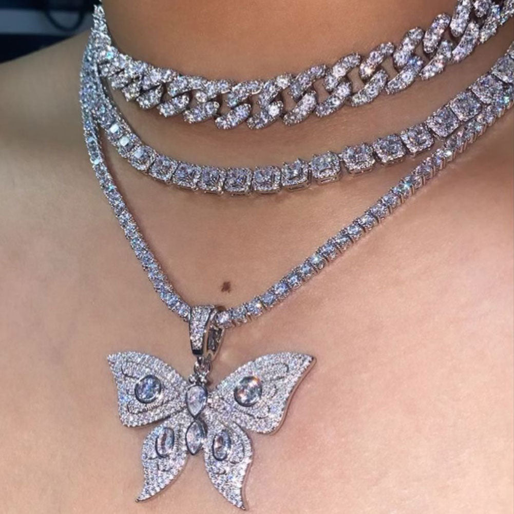 Shining Crystal Tennis Butterfly Choker Necklaces