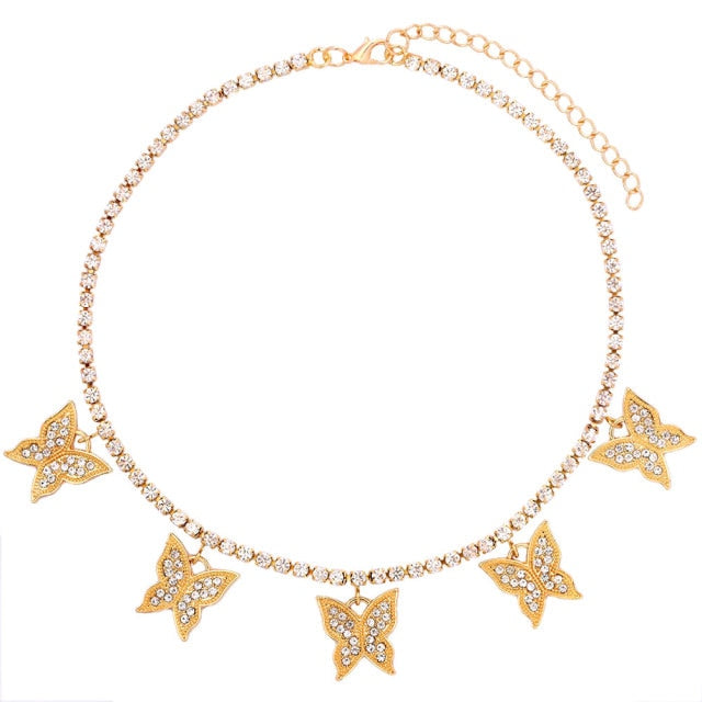 Shining Crystal Tennis Butterfly Choker Necklaces