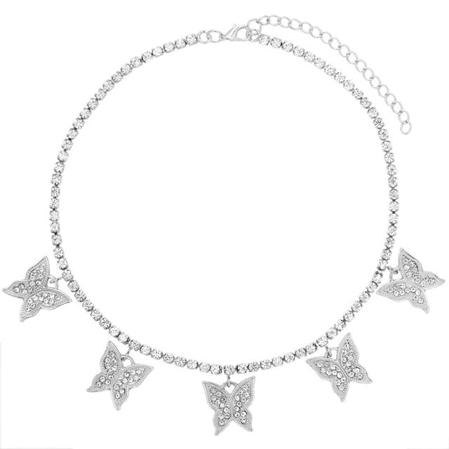 Shining Crystal Tennis Butterfly Choker Necklaces