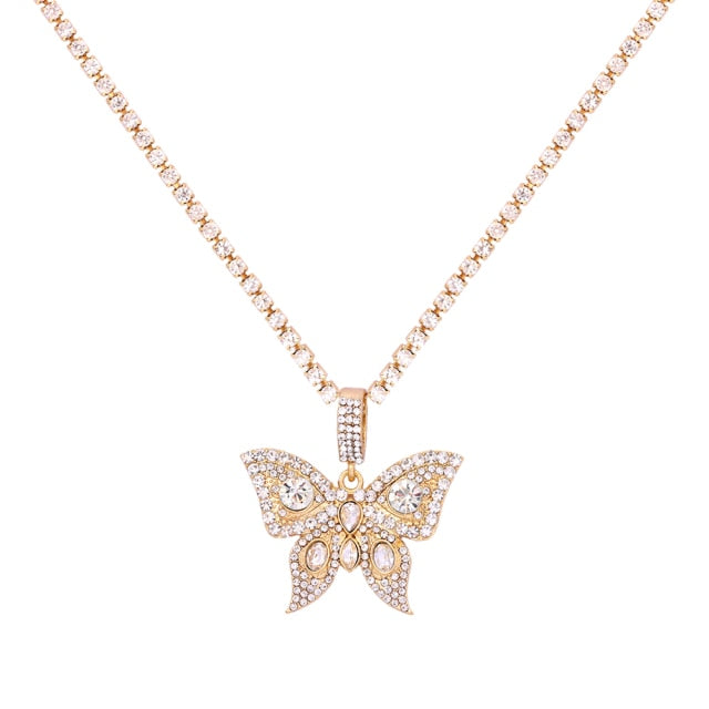 Shining Crystal Tennis Butterfly Choker Necklaces