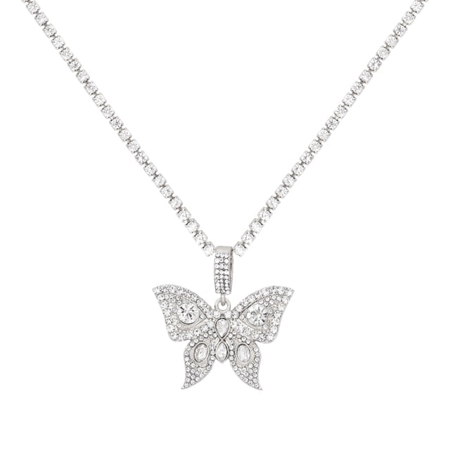 Shining Crystal Tennis Butterfly Choker Necklaces