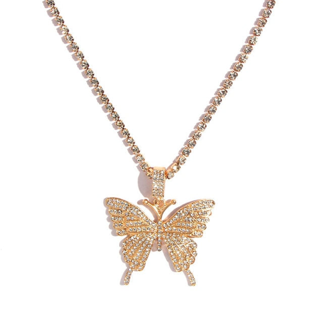 Shining Crystal Tennis Butterfly Choker Necklaces
