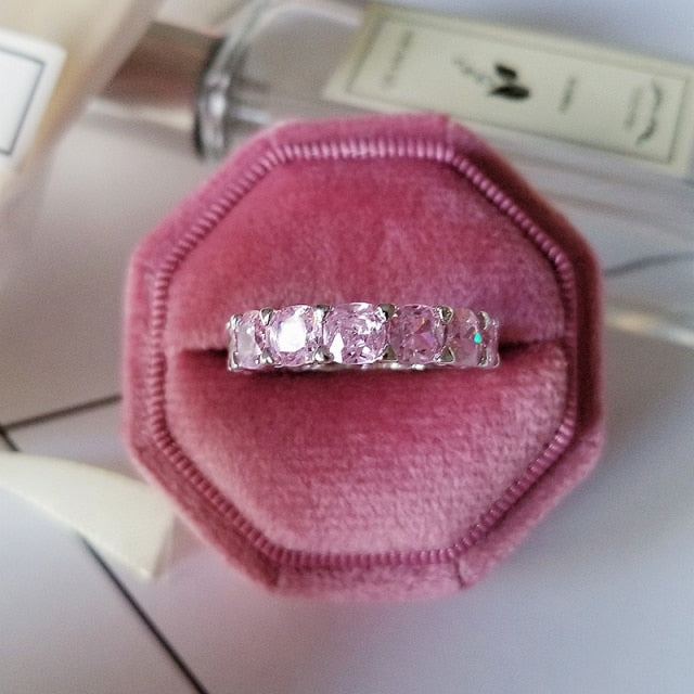 925 Sterling Silver Pink Engagement Wedding Band Eternity Ring