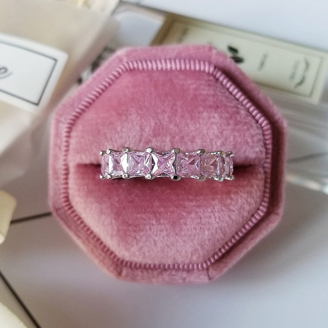 925 Sterling Silver Pink Engagement Wedding Band Eternity Ring