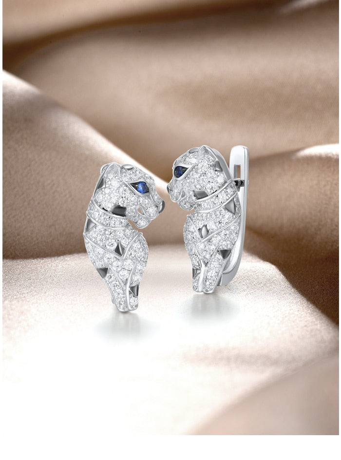 Sparkling Blue Nano CZ Leopard Earrings