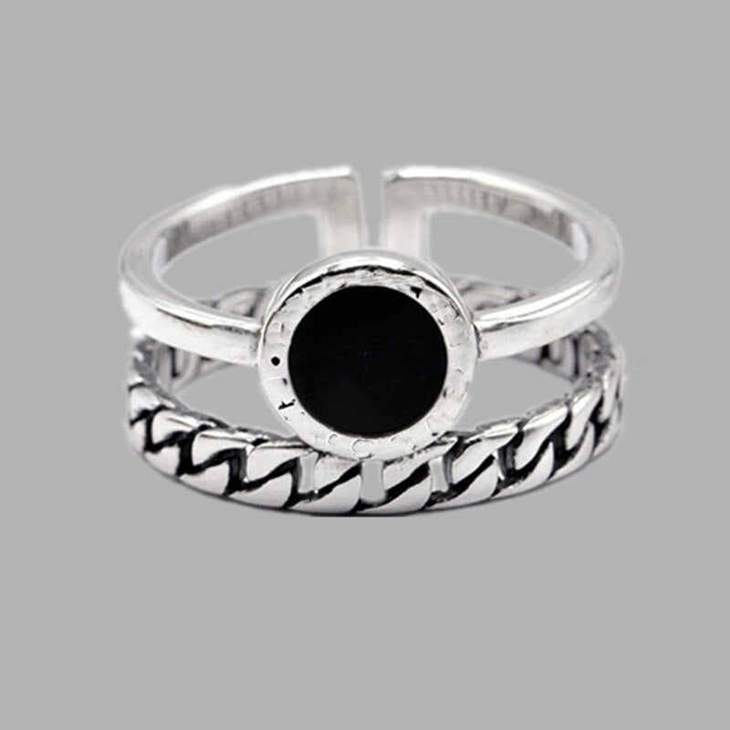 2 layered black Minimalist Thin Circle Gem Rings