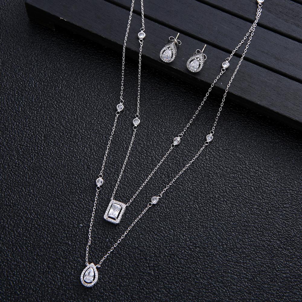 2pcs Necklace Earrings  Full Cubic Zirconia Bridal Jewelry Sets