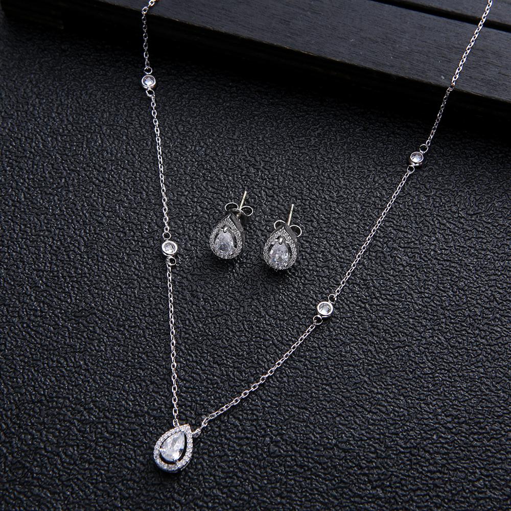 2pcs Necklace Earrings  Full Cubic Zirconia Bridal Jewelry Sets