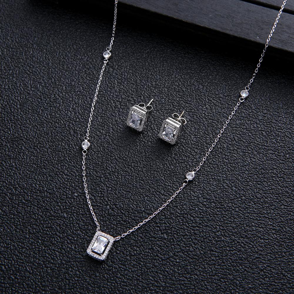 2pcs Necklace Earrings  Full Cubic Zirconia Bridal Jewelry Sets