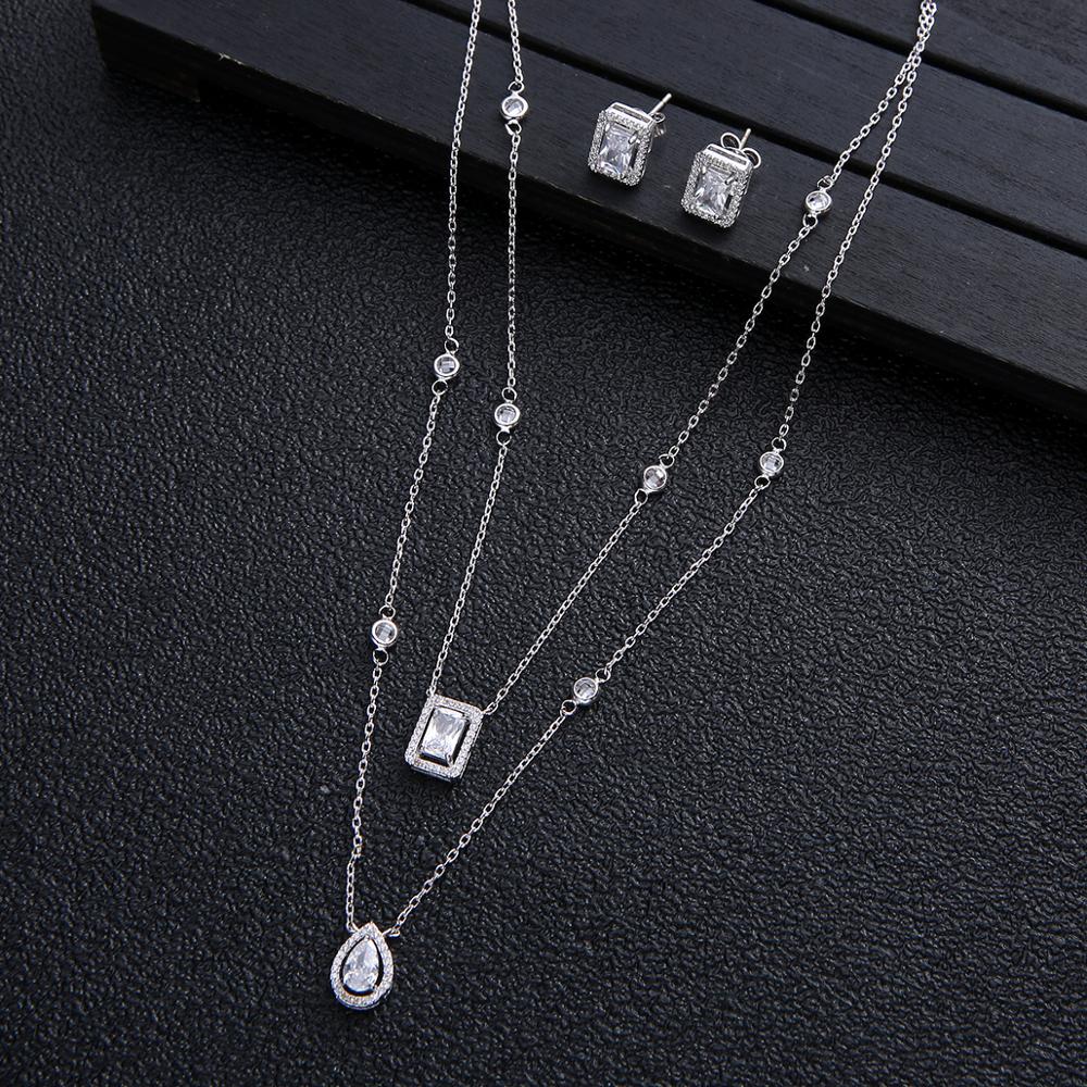 2pcs Necklace Earrings  Full Cubic Zirconia Bridal Jewelry Sets