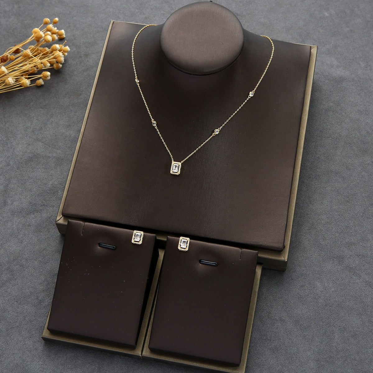 2pcs Necklace Earrings  Full Cubic Zirconia Bridal Jewelry Sets