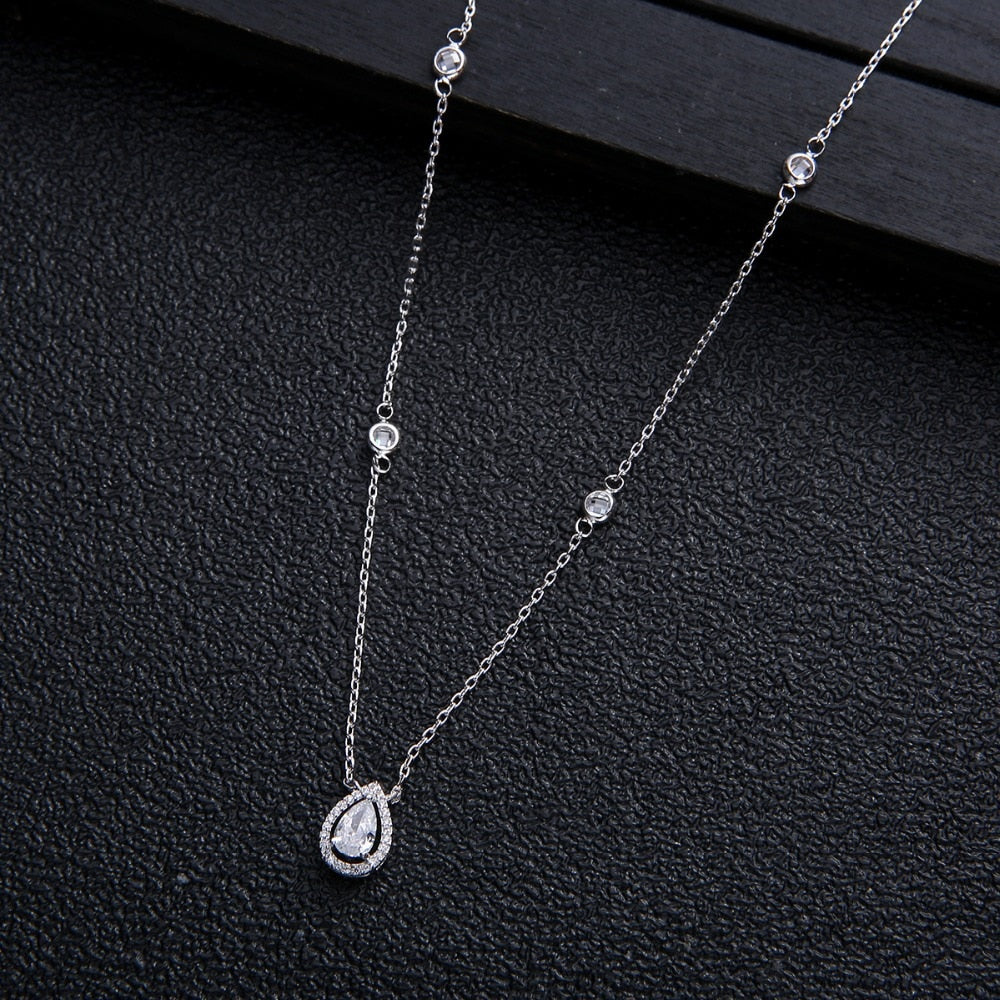 2pcs Necklace Earrings  Full Cubic Zirconia Bridal Jewelry Sets
