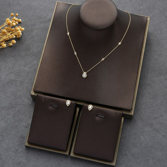 2pcs Necklace Earrings  Full Cubic Zirconia Bridal Jewelry Sets