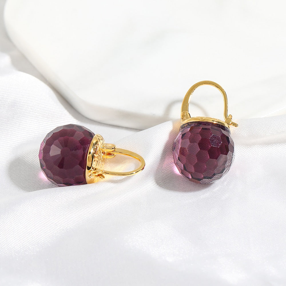 Purple Austrian Crystal Ball Heart Drop Earrings