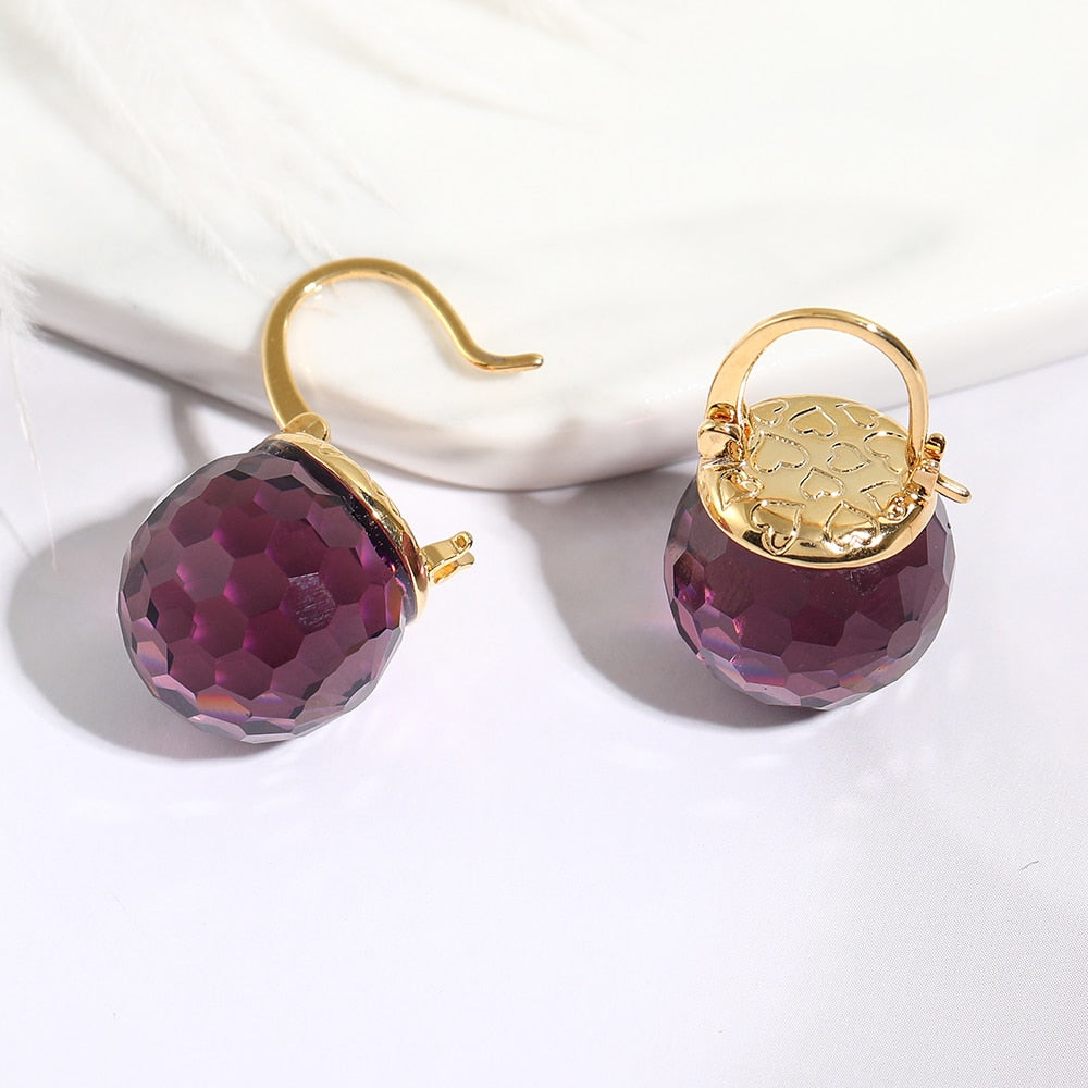 Purple Austrian Crystal Ball Heart Drop Earrings