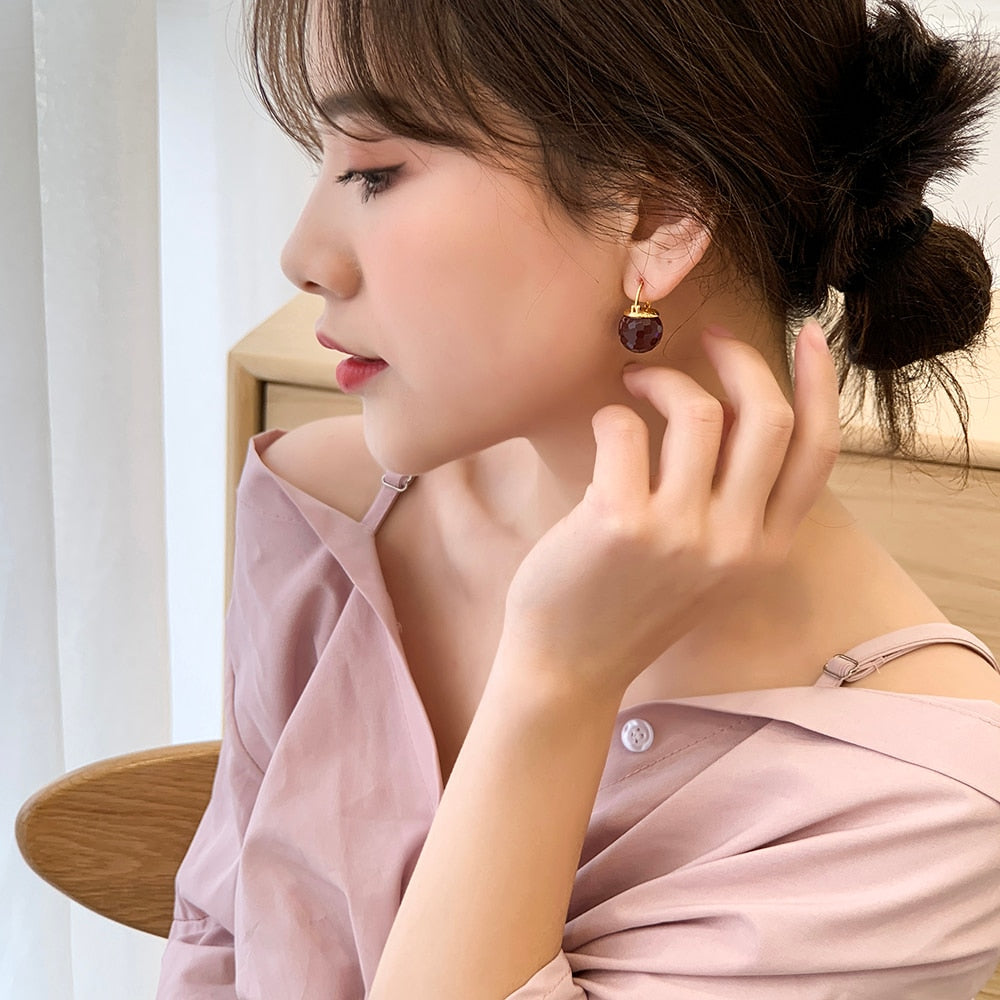 Purple Austrian Crystal Ball Heart Drop Earrings